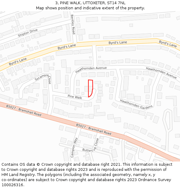 3, PINE WALK, UTTOXETER, ST14 7NL: Location map and indicative extent of plot