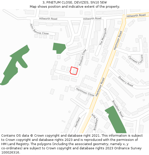 3, PINETUM CLOSE, DEVIZES, SN10 5EW: Location map and indicative extent of plot