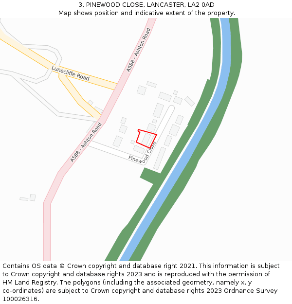 3, PINEWOOD CLOSE, LANCASTER, LA2 0AD: Location map and indicative extent of plot