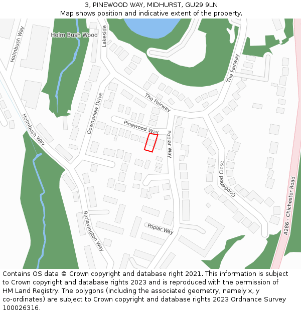 3, PINEWOOD WAY, MIDHURST, GU29 9LN: Location map and indicative extent of plot