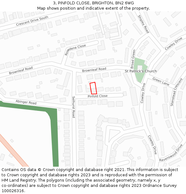 3, PINFOLD CLOSE, BRIGHTON, BN2 6WG: Location map and indicative extent of plot