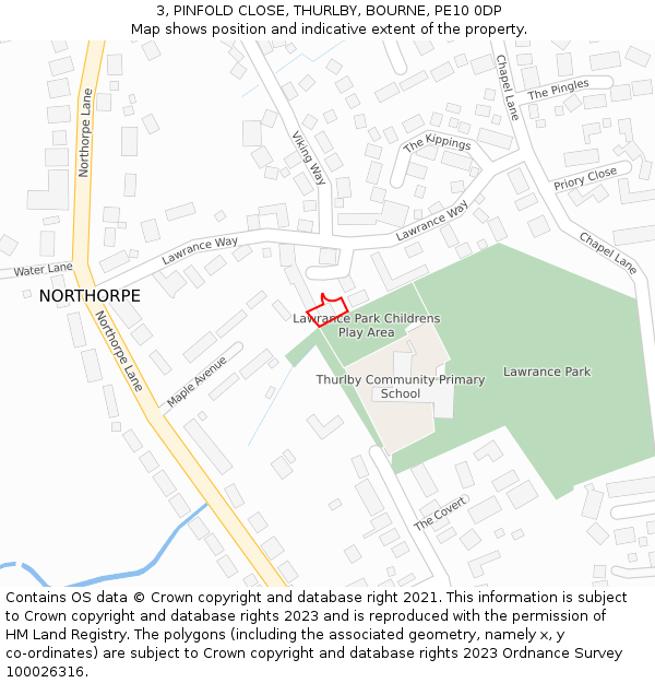 3, PINFOLD CLOSE, THURLBY, BOURNE, PE10 0DP: Location map and indicative extent of plot