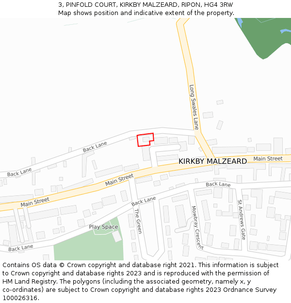 3, PINFOLD COURT, KIRKBY MALZEARD, RIPON, HG4 3RW: Location map and indicative extent of plot