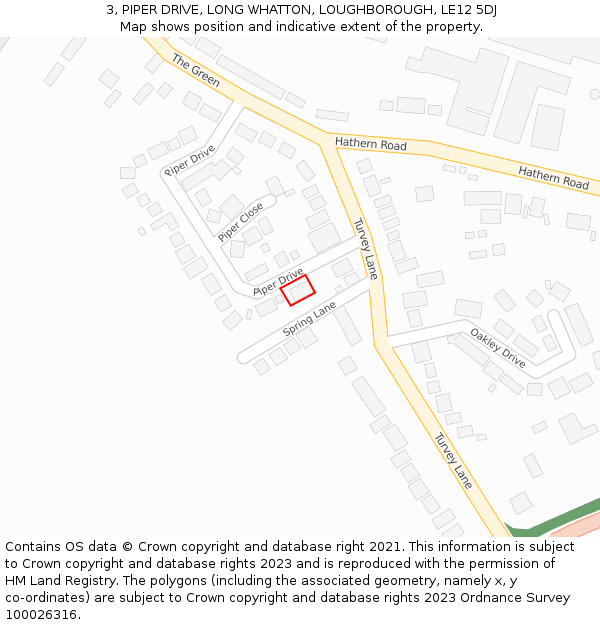 3, PIPER DRIVE, LONG WHATTON, LOUGHBOROUGH, LE12 5DJ: Location map and indicative extent of plot