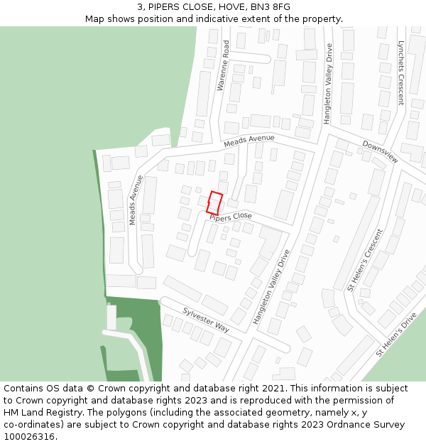3, PIPERS CLOSE, HOVE, BN3 8FG: Location map and indicative extent of plot
