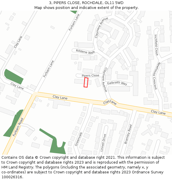 3, PIPERS CLOSE, ROCHDALE, OL11 5WD: Location map and indicative extent of plot