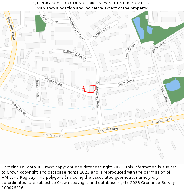 3, PIPING ROAD, COLDEN COMMON, WINCHESTER, SO21 1UH: Location map and indicative extent of plot
