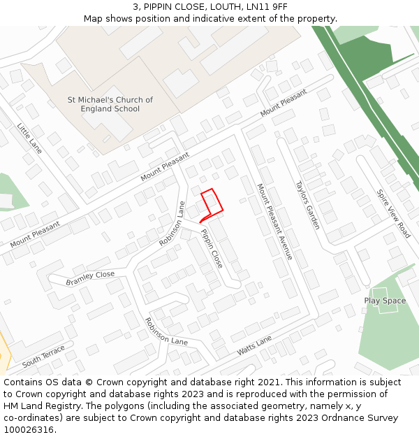 3, PIPPIN CLOSE, LOUTH, LN11 9FF: Location map and indicative extent of plot