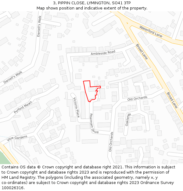 3, PIPPIN CLOSE, LYMINGTON, SO41 3TP: Location map and indicative extent of plot