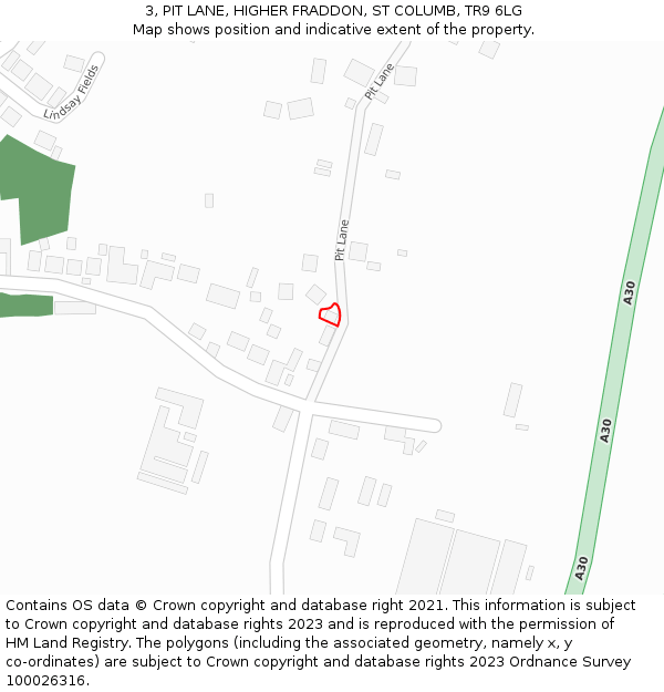 3, PIT LANE, HIGHER FRADDON, ST COLUMB, TR9 6LG: Location map and indicative extent of plot