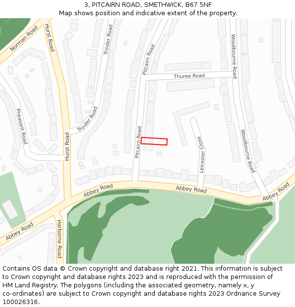 3, PITCAIRN ROAD, SMETHWICK, B67 5NF: Location map and indicative extent of plot