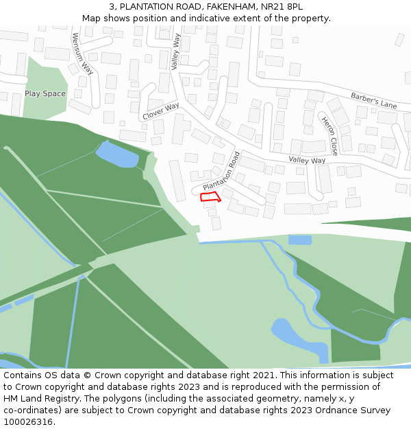 3, PLANTATION ROAD, FAKENHAM, NR21 8PL: Location map and indicative extent of plot