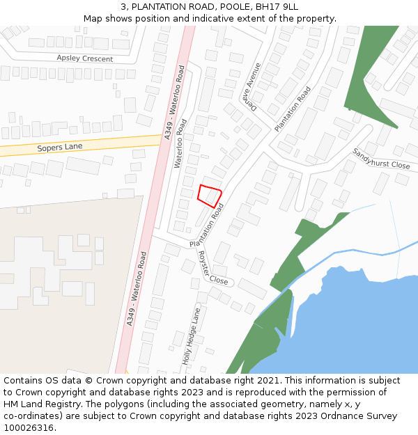 3, PLANTATION ROAD, POOLE, BH17 9LL: Location map and indicative extent of plot