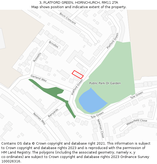 3, PLATFORD GREEN, HORNCHURCH, RM11 2TA: Location map and indicative extent of plot