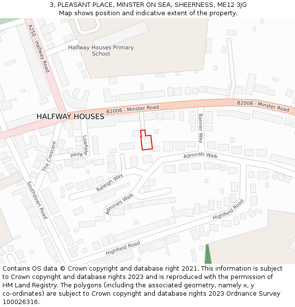 3, PLEASANT PLACE, MINSTER ON SEA, SHEERNESS, ME12 3JG: Location map and indicative extent of plot