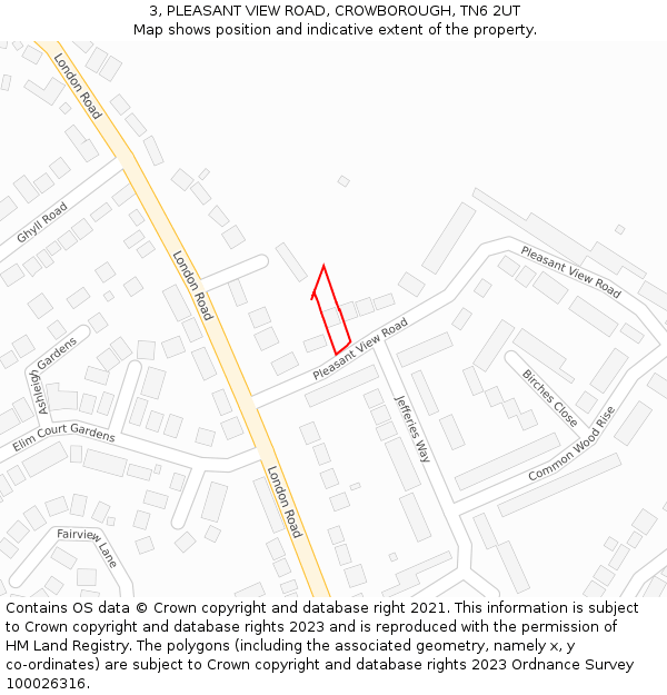 3, PLEASANT VIEW ROAD, CROWBOROUGH, TN6 2UT: Location map and indicative extent of plot