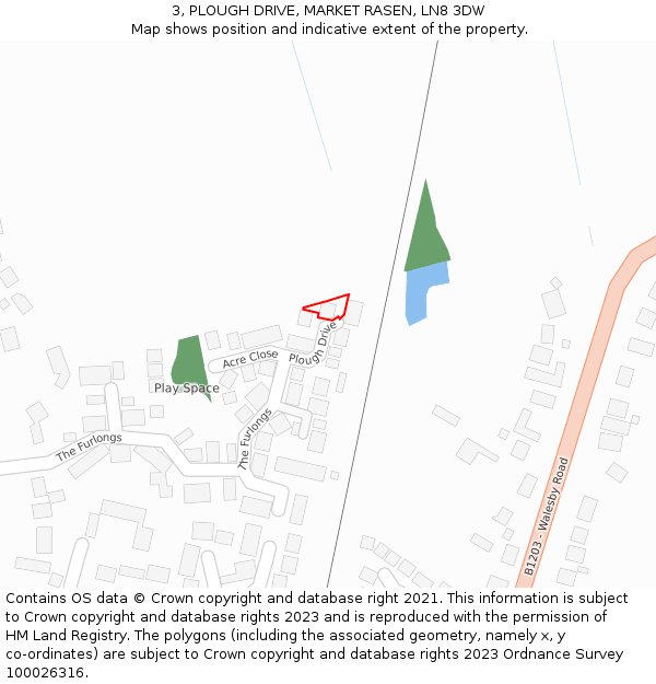 3, PLOUGH DRIVE, MARKET RASEN, LN8 3DW: Location map and indicative extent of plot