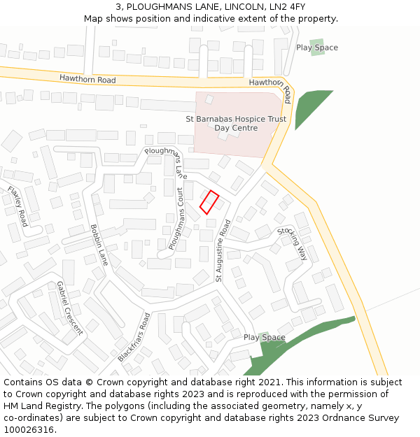 3, PLOUGHMANS LANE, LINCOLN, LN2 4FY: Location map and indicative extent of plot
