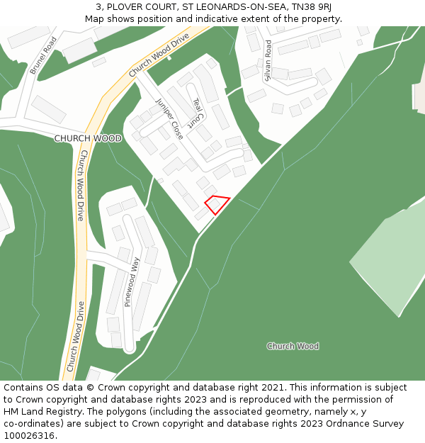 3, PLOVER COURT, ST LEONARDS-ON-SEA, TN38 9RJ: Location map and indicative extent of plot