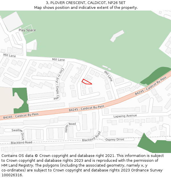 3, PLOVER CRESCENT, CALDICOT, NP26 5ET: Location map and indicative extent of plot