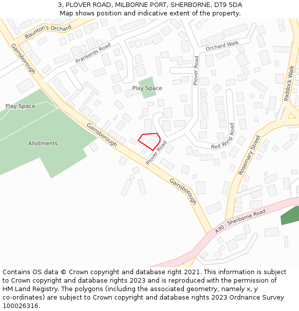 3, PLOVER ROAD, MILBORNE PORT, SHERBORNE, DT9 5DA: Location map and indicative extent of plot