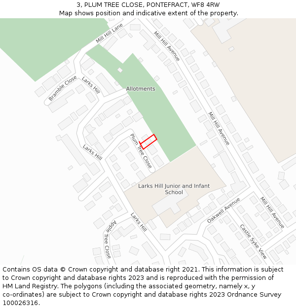 3, PLUM TREE CLOSE, PONTEFRACT, WF8 4RW: Location map and indicative extent of plot