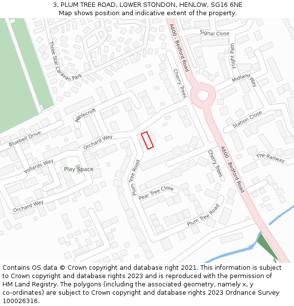 3, PLUM TREE ROAD, LOWER STONDON, HENLOW, SG16 6NE: Location map and indicative extent of plot