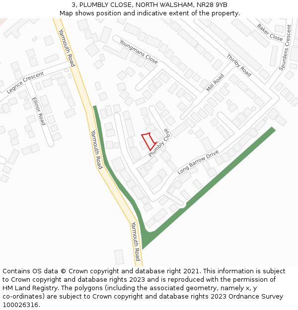 3, PLUMBLY CLOSE, NORTH WALSHAM, NR28 9YB: Location map and indicative extent of plot