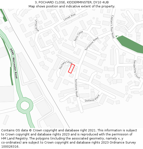 3, POCHARD CLOSE, KIDDERMINSTER, DY10 4UB: Location map and indicative extent of plot