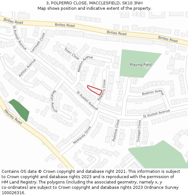 3, POLPERRO CLOSE, MACCLESFIELD, SK10 3NH: Location map and indicative extent of plot