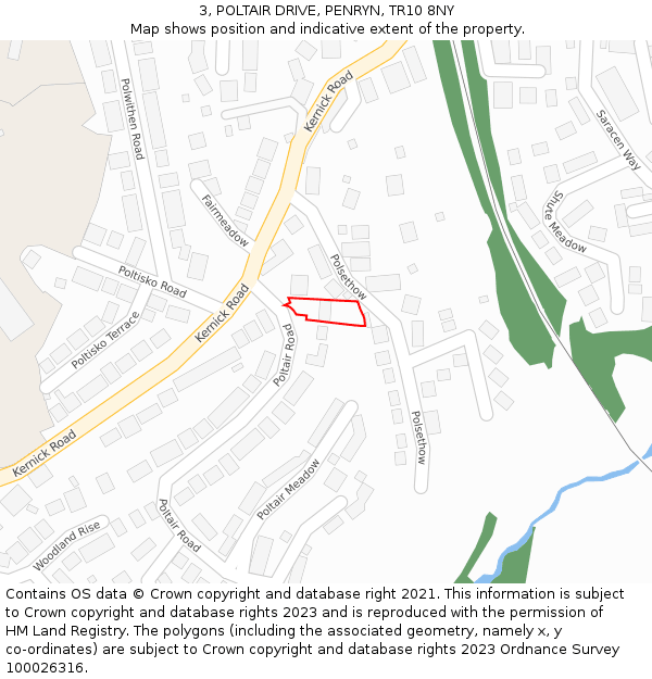 3, POLTAIR DRIVE, PENRYN, TR10 8NY: Location map and indicative extent of plot