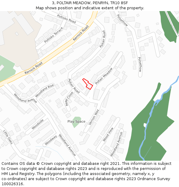 3, POLTAIR MEADOW, PENRYN, TR10 8SF: Location map and indicative extent of plot