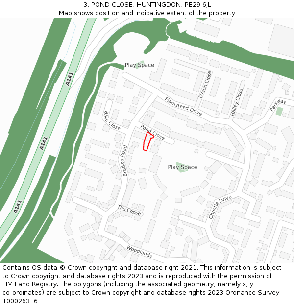 3, POND CLOSE, HUNTINGDON, PE29 6JL: Location map and indicative extent of plot