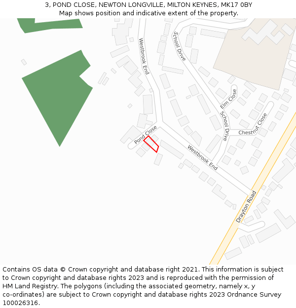 3, POND CLOSE, NEWTON LONGVILLE, MILTON KEYNES, MK17 0BY: Location map and indicative extent of plot