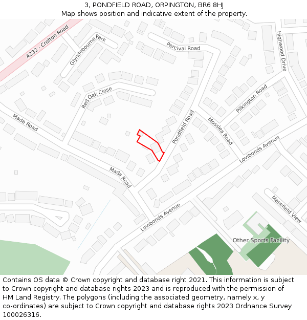3, PONDFIELD ROAD, ORPINGTON, BR6 8HJ: Location map and indicative extent of plot
