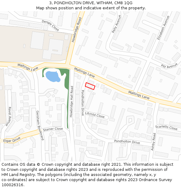 3, PONDHOLTON DRIVE, WITHAM, CM8 1QG: Location map and indicative extent of plot