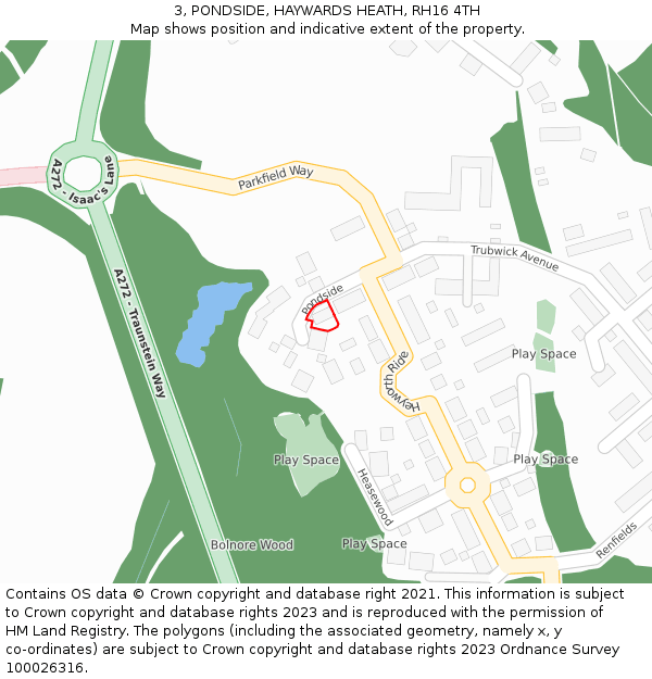 3, PONDSIDE, HAYWARDS HEATH, RH16 4TH: Location map and indicative extent of plot