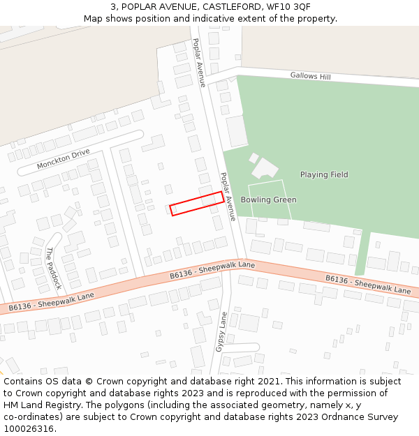 3, POPLAR AVENUE, CASTLEFORD, WF10 3QF: Location map and indicative extent of plot