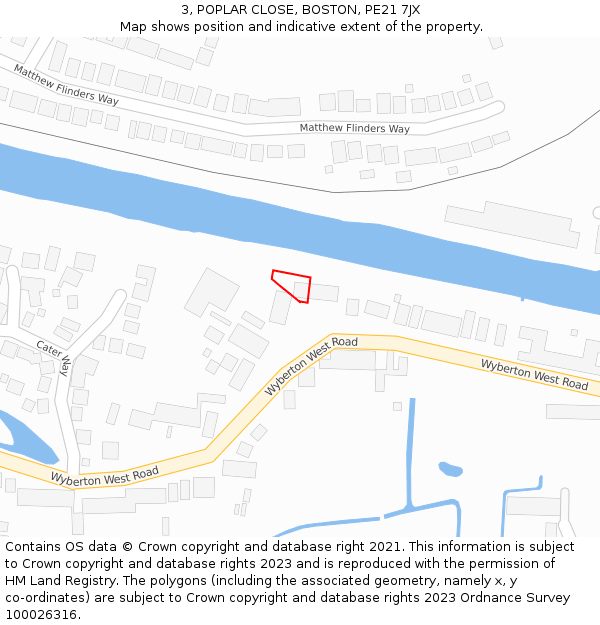 3, POPLAR CLOSE, BOSTON, PE21 7JX: Location map and indicative extent of plot