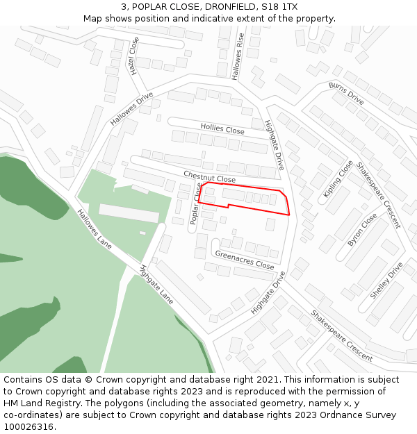 3, POPLAR CLOSE, DRONFIELD, S18 1TX: Location map and indicative extent of plot