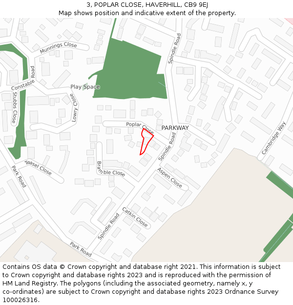 3, POPLAR CLOSE, HAVERHILL, CB9 9EJ: Location map and indicative extent of plot