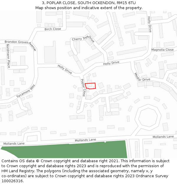 3, POPLAR CLOSE, SOUTH OCKENDON, RM15 6TU: Location map and indicative extent of plot