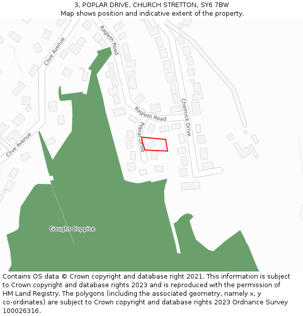 3, POPLAR DRIVE, CHURCH STRETTON, SY6 7BW: Location map and indicative extent of plot