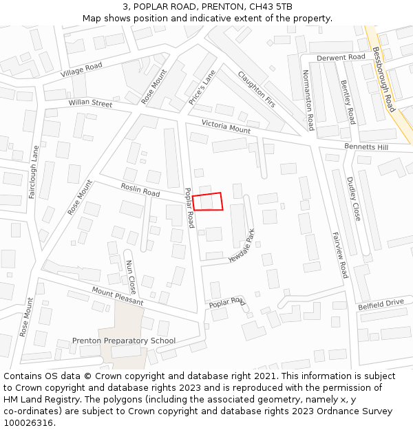 3, POPLAR ROAD, PRENTON, CH43 5TB: Location map and indicative extent of plot