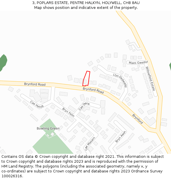 3, POPLARS ESTATE, PENTRE HALKYN, HOLYWELL, CH8 8AU: Location map and indicative extent of plot