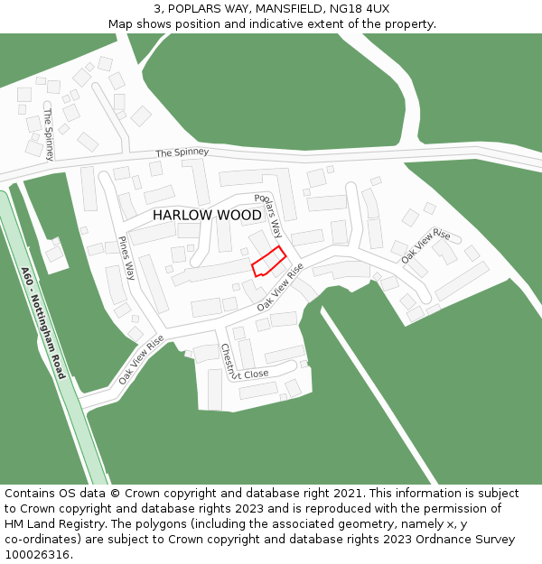 3, POPLARS WAY, MANSFIELD, NG18 4UX: Location map and indicative extent of plot