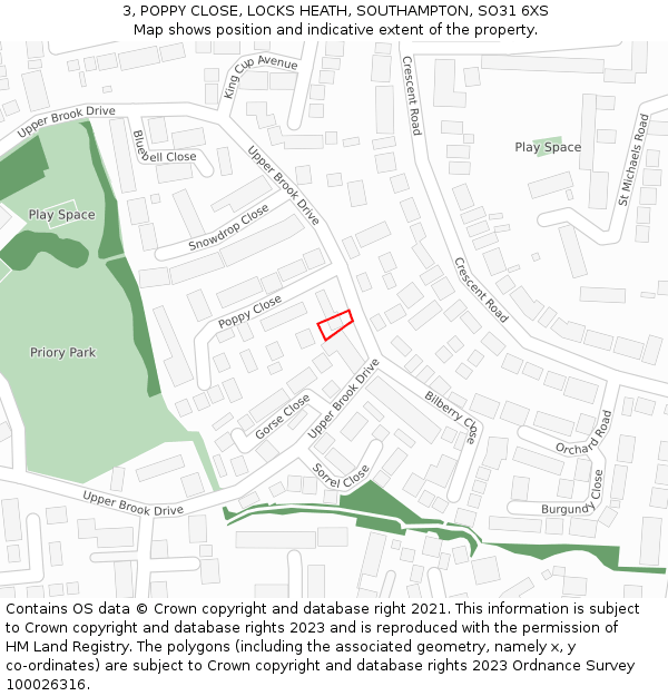 3, POPPY CLOSE, LOCKS HEATH, SOUTHAMPTON, SO31 6XS: Location map and indicative extent of plot