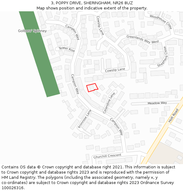 3, POPPY DRIVE, SHERINGHAM, NR26 8UZ: Location map and indicative extent of plot