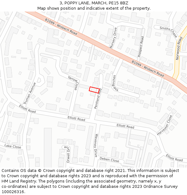 3, POPPY LANE, MARCH, PE15 8BZ: Location map and indicative extent of plot