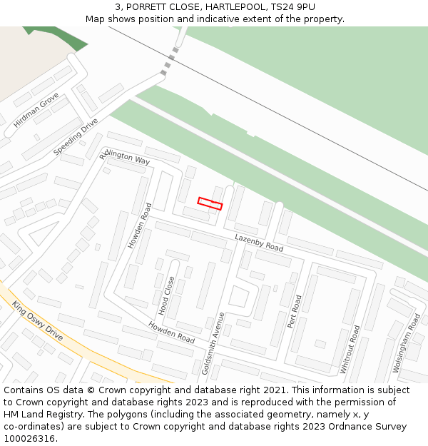 3, PORRETT CLOSE, HARTLEPOOL, TS24 9PU: Location map and indicative extent of plot